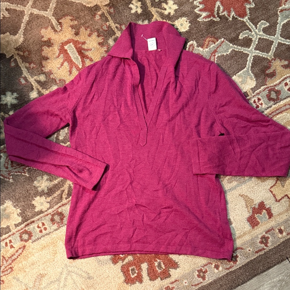 Kinross Vibrant Pink Long Sleeve CASHMERE V-Neck Sweater M